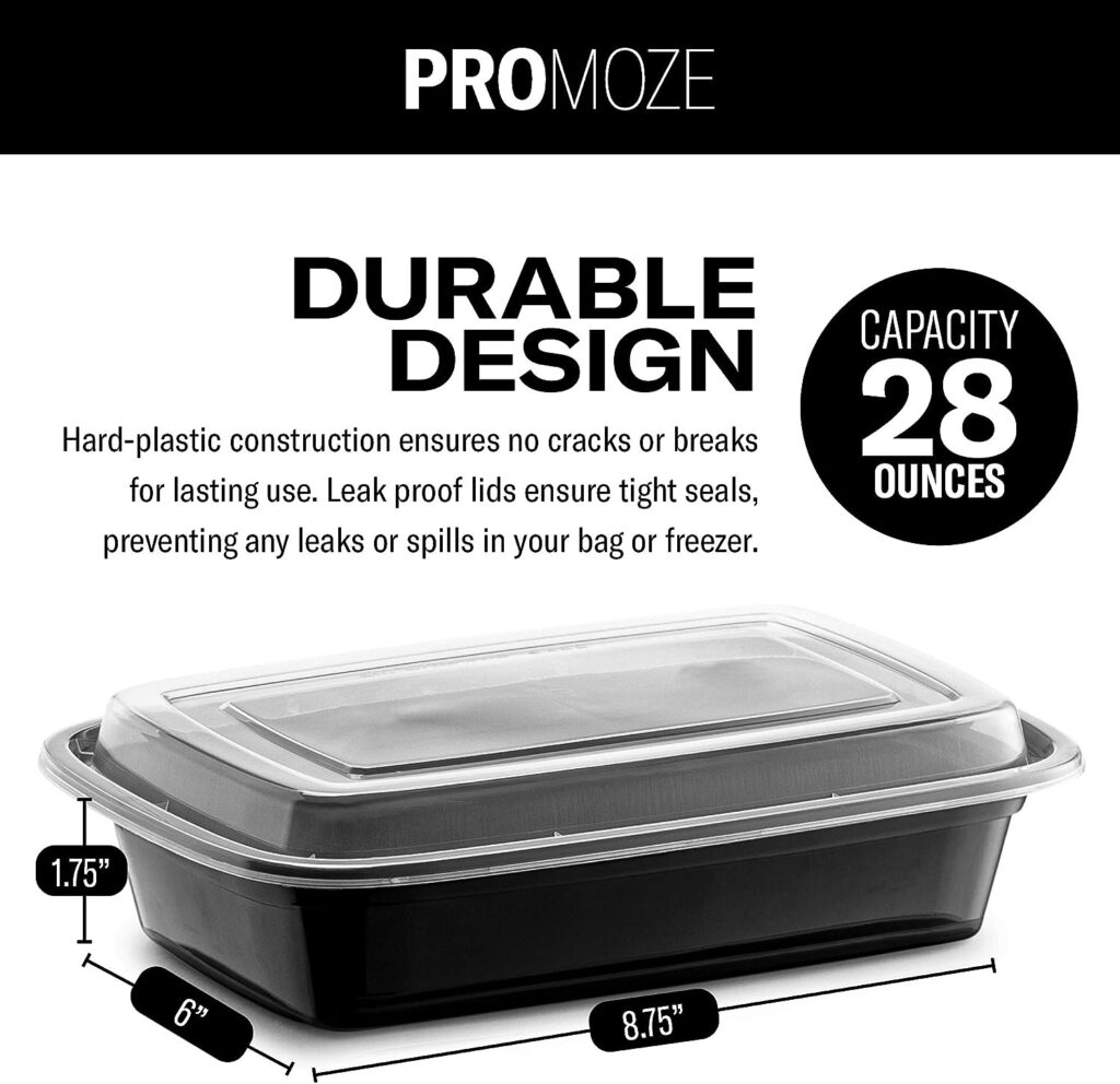 50-Pack Meal Prep Plastic Microwavable Food Containers For Meal Prepping With Lids 28 oz. 1 Compartment Black Rectangular Reusable Storage Bento Lunch Boxes -BPA-Free Food Grade -Freezer  Dishwasher Safe
