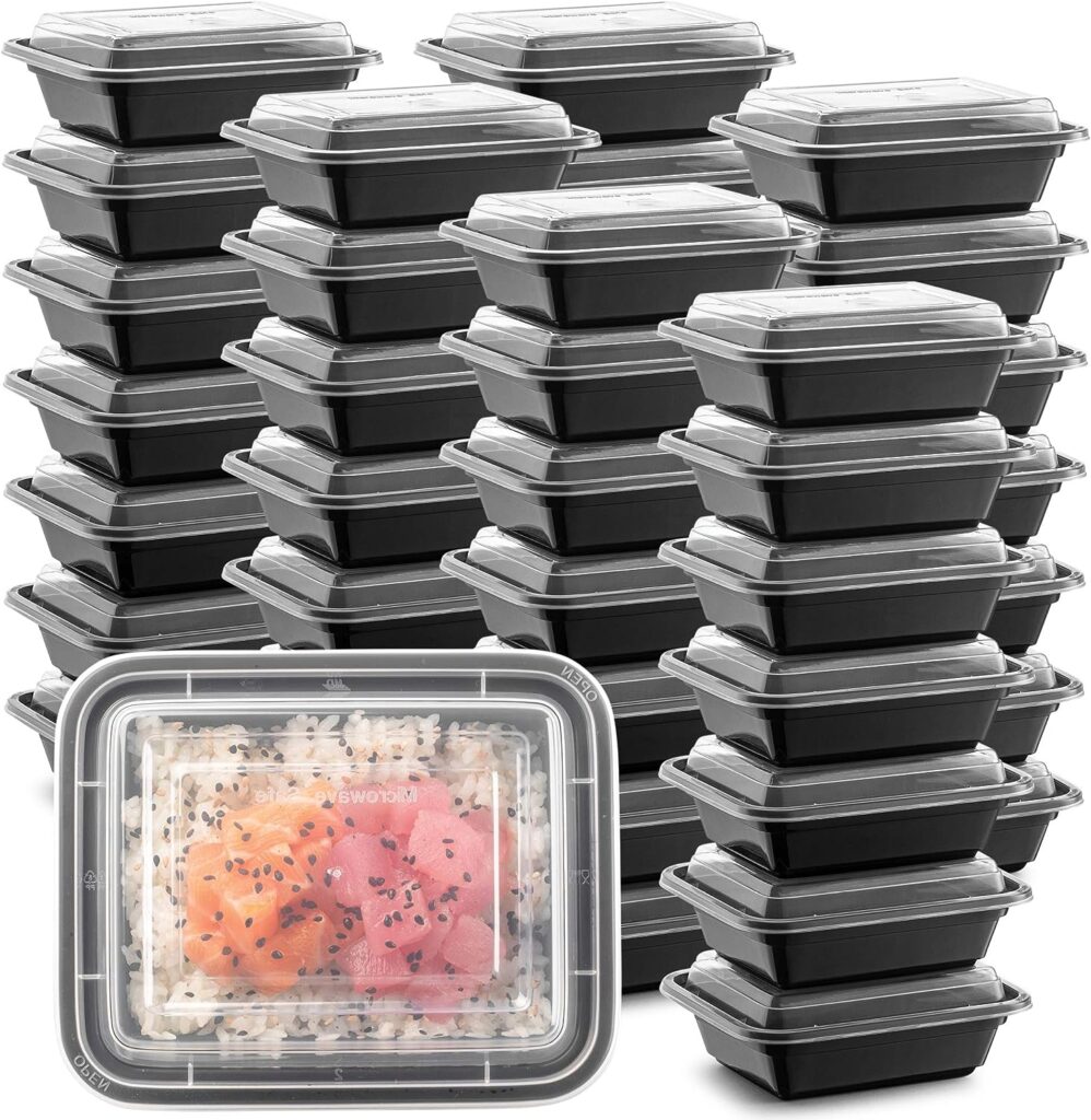 50-Pack Tiny Meal Prep Plastic Microwavable Food Containers meal prepping  Lids. 12 OZ. Black Rectangular Reusable Storage Bento Lunch Boxes -BPA-free Food Grade- Freezer Dishwasher Safe -PREMIUM QUALITY