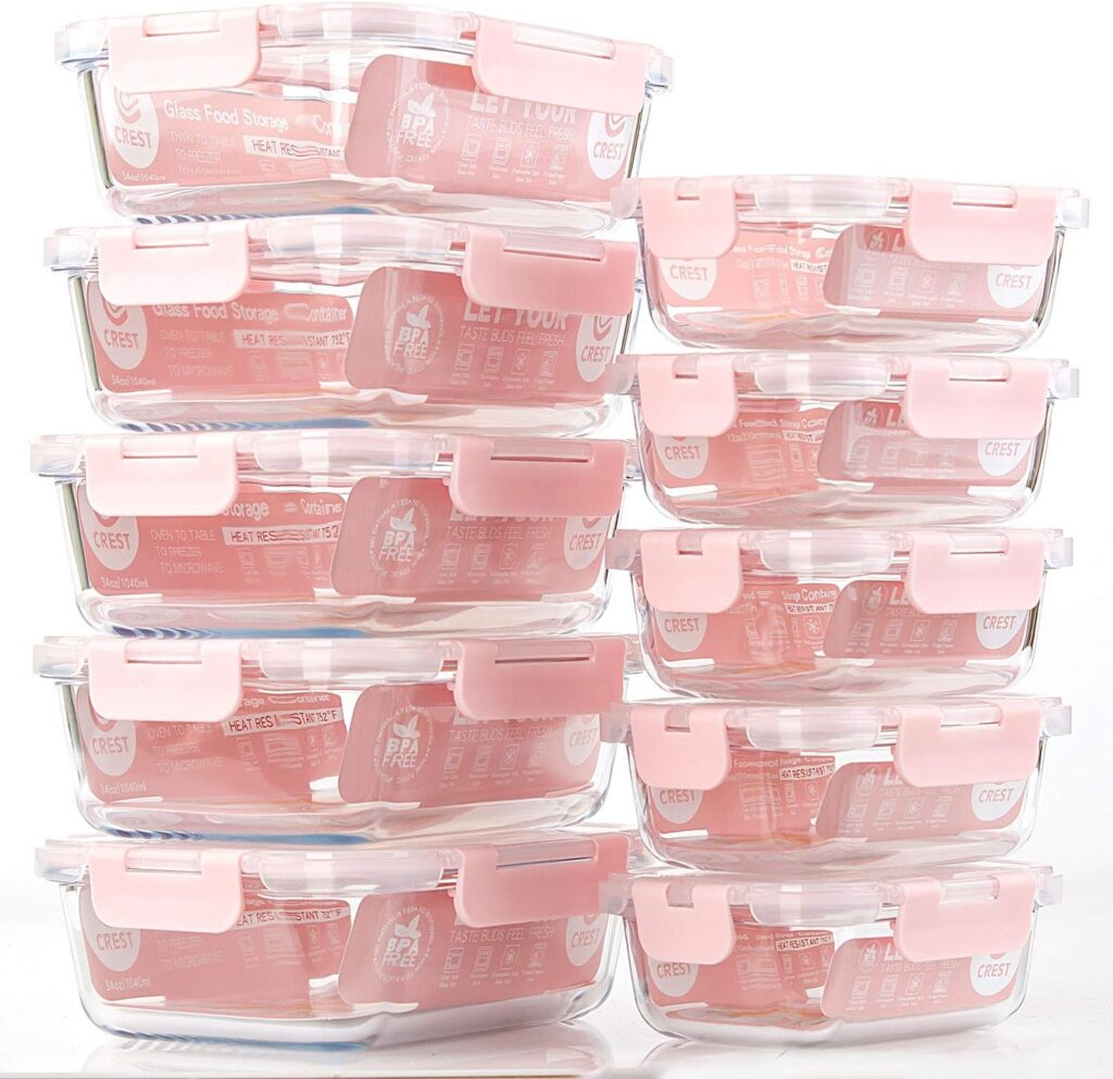 C CREST [10 Pack] Glass Meal Prep Containers, Food Storage Containers with Lids Airtight, Glass Lunch Boxes, Microwave, Oven, Freezer and Dishwasher Safe