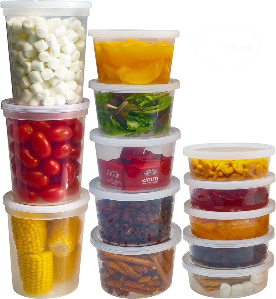 DuraHome Food Storage Containers with Lids 8oz, 16oz, 32oz Freezer Deli Cups Combo Pack, 44 Sets BPA-Free Leakproof Round Clear Takeout Container Meal Prep Microwavable, Airtight Lids (Mixed Sizes)