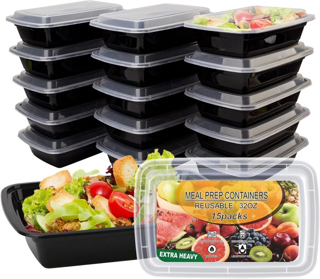 Ezalia 15 Pack- Meal Prep Containers 32oz, Plastic Food Prep Containers with Lids, Leakproof To Go Containers with Lids Reusable Food Containers, BPA-Free, Microwave/Dishwasher/Freezer Safe