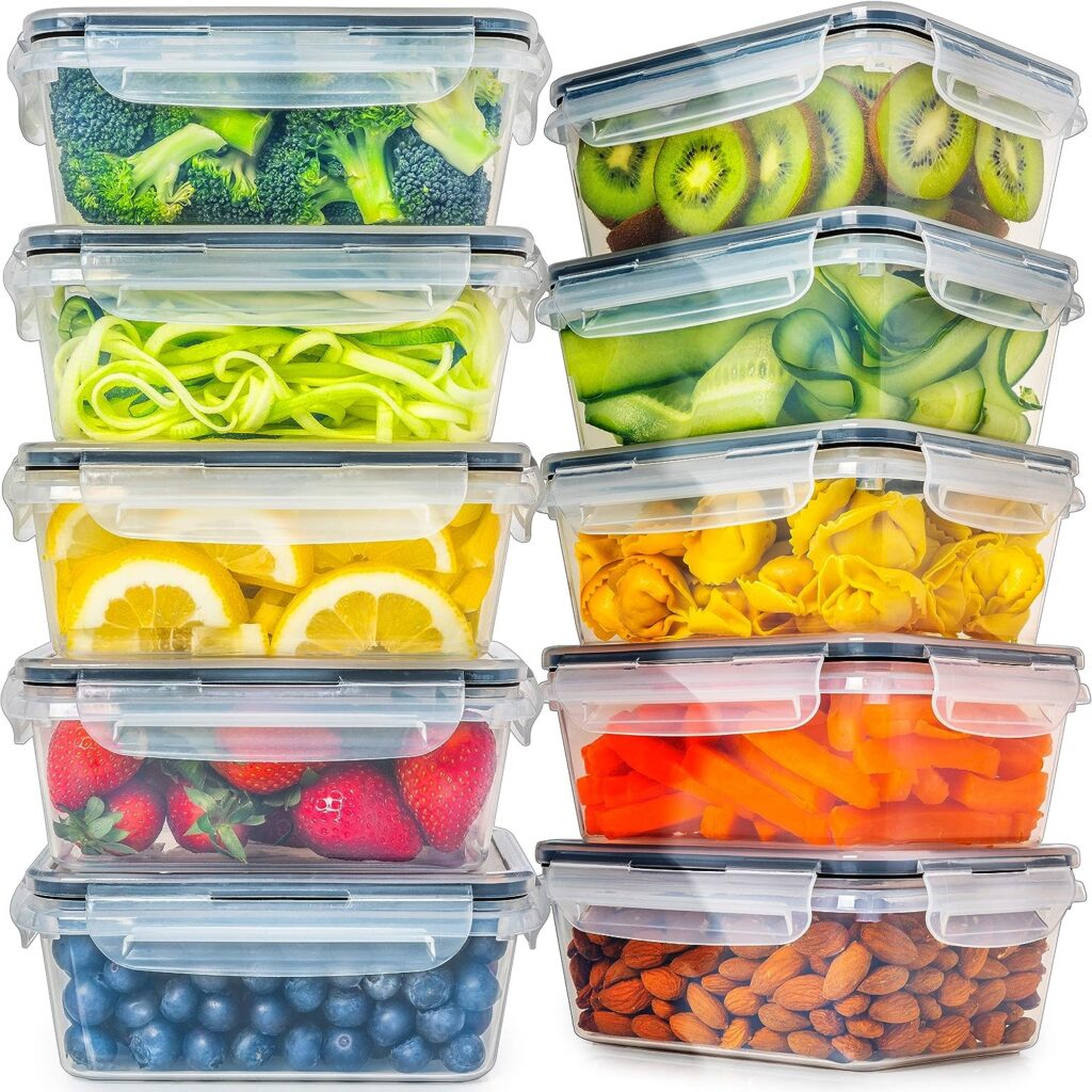 fullstar 10 pack (30 oz) Food storage Containers Set with Lids, Plastic Leak-Proof BPA-Free Containers for Kitchen Organization, Meal Prep, Lunch Containers