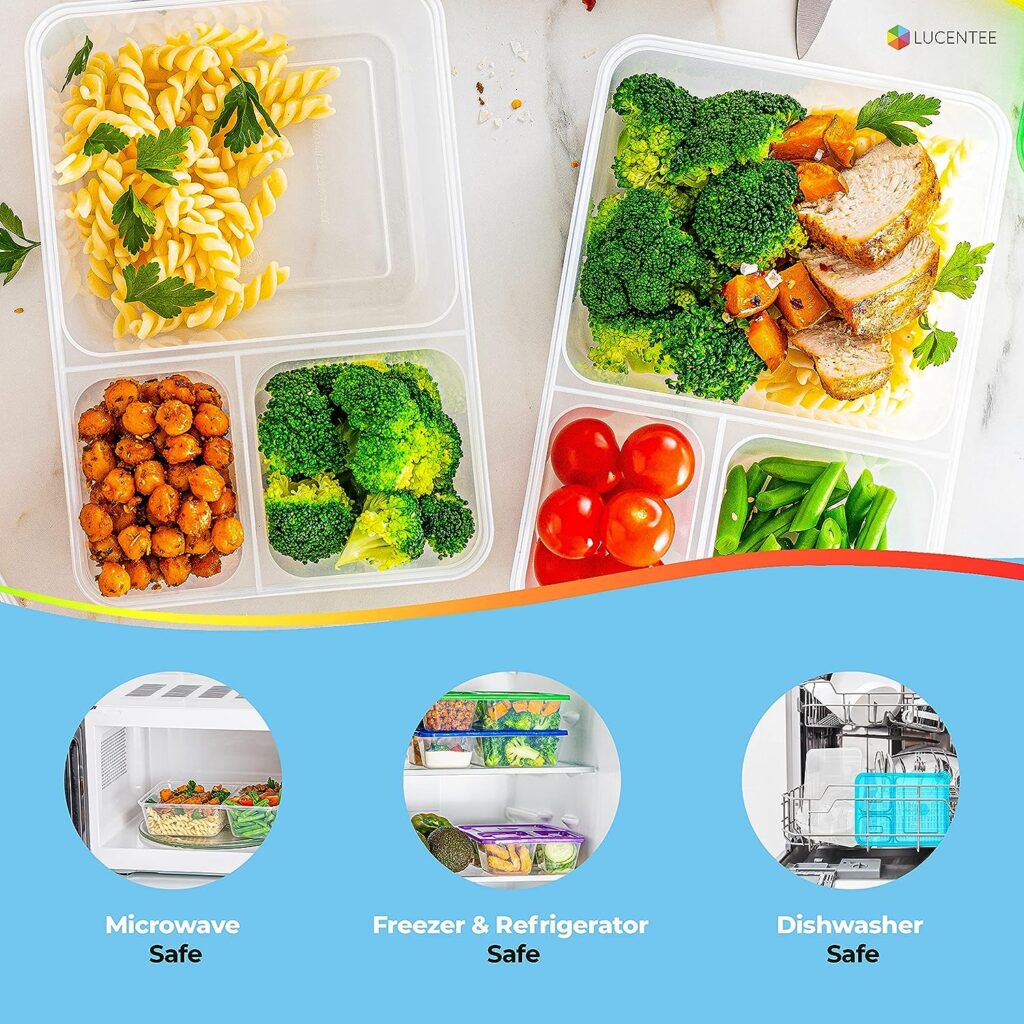 LUCENTEE 7-Pack Snack Containers - Bento Snack Box - Snack Containers - Lunch Containers Snack Container, 3 Compartment Food Container, Lunch Box, Bento Box, Meal Prep Container Microwave Safe