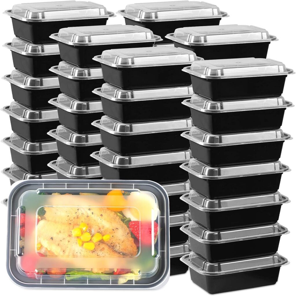 Moretoes 50 Pack Meal Prep Plastic Food Containers With Lids 24oz, 1 Compartment Disposable Food Storage Containers, Reusable Lunch Boxes Food Grade Bento Box, Microwave/Freezer/Dishwasher Safe: Home  Kitchen