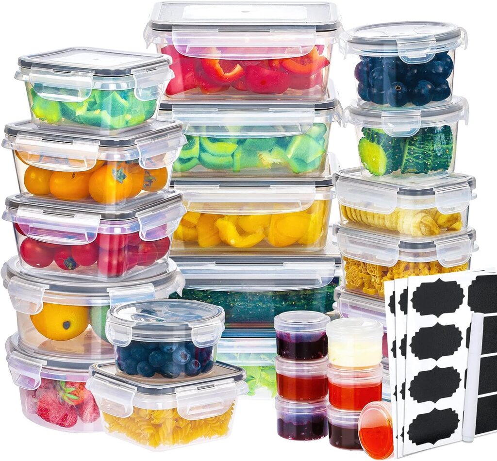 Moretoes 50pcs Food Storage Containers with Airtight Lids (25pcs Stackable Plastic Containers with 25 Lids) Meal Prep Containers with Chalkboard Labels and Marker Pen Microwave Dishwasher Safe: Home  Kitchen