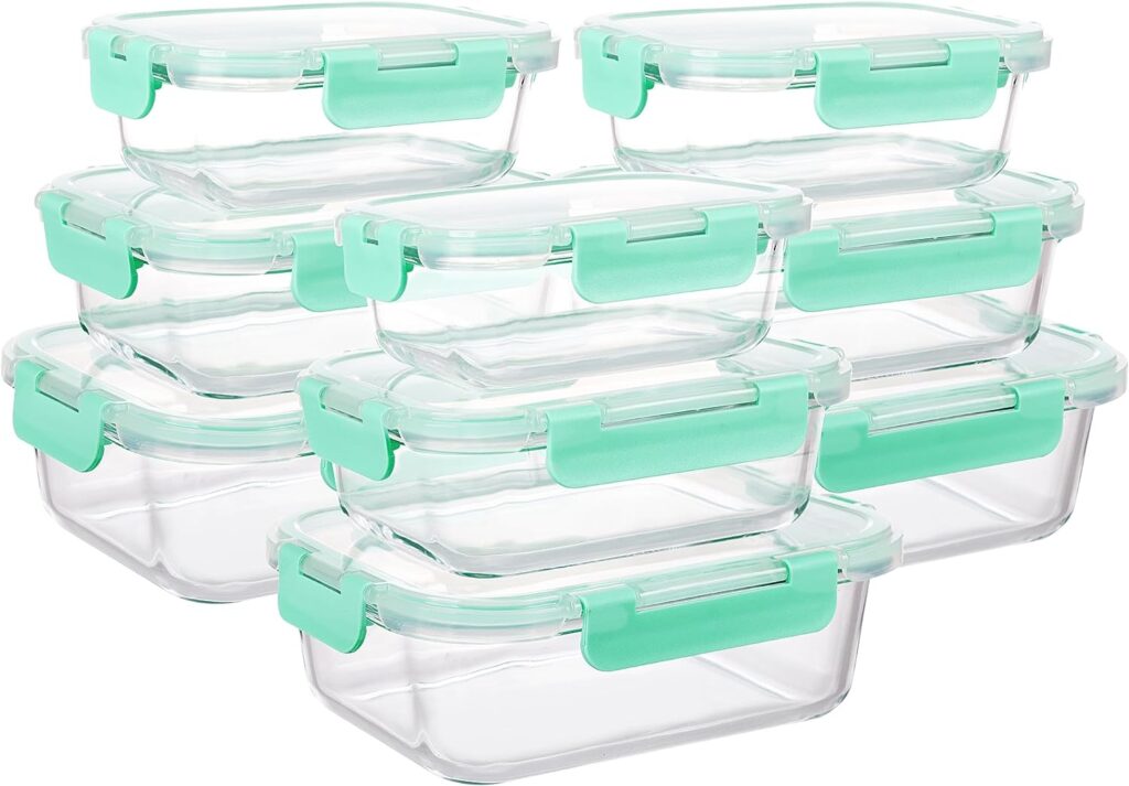 Moretoes Glass Food Storage Containers, 9pcs, Glass Meal Prep Containers, Glass Airtight Leakproof Containers Set, Glass Storage Containers with Lids: Home  Kitchen