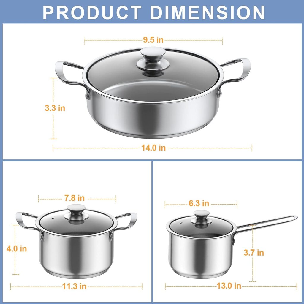 Stainless Steel pots and pans set, 6 Piece Nonstick Kitchen Induction Cookware Set,Works with Induction/Electric and Gas Cooktops, Nonstick, Dishwasher