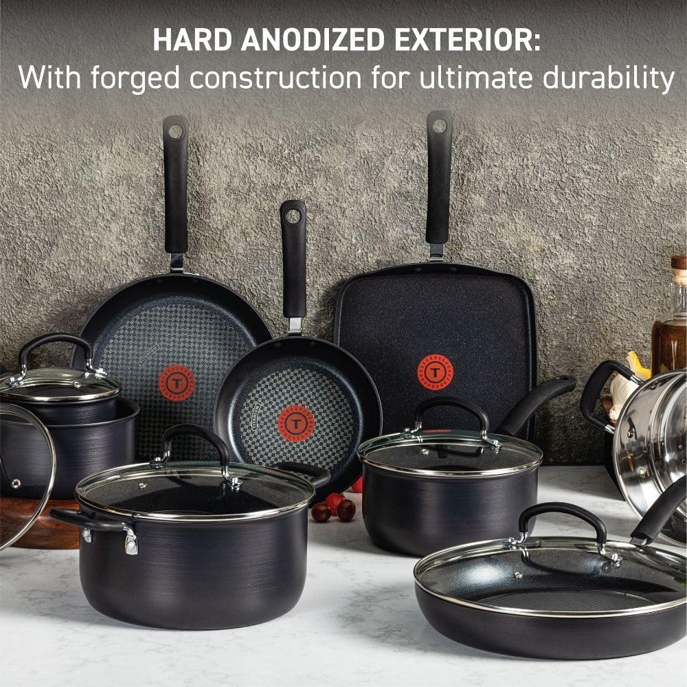 T-fal Ultimate Hard Anodized Nonstick Cookware Set 12 Piece Pots and Pans, Dishwasher Safe Grey