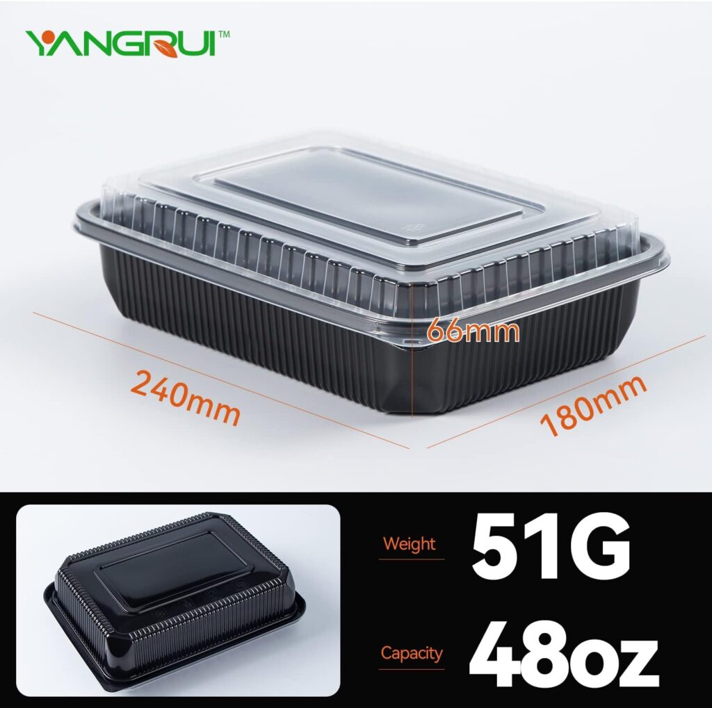 YANGRUI To Go Containers, 40 Pack (40 Trays + 40 Lids) 48oz 1 Compartment BPA Free Reusable Take Out Box Shrink Wrap Machine Washable Meal Prep Container: Industrial  Scientific
